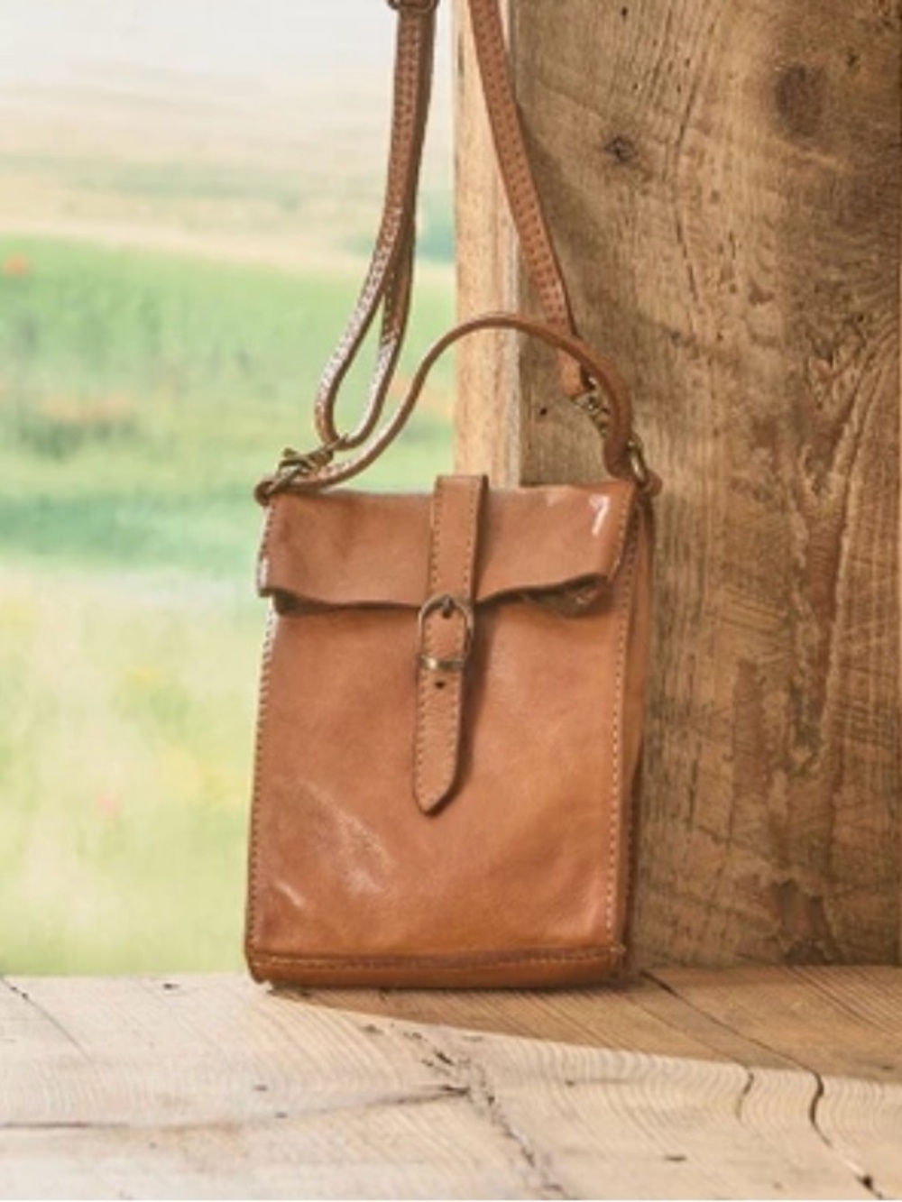 Coldwater Creek Just Right crossbody bag soft calfskin caramel tone leather boho